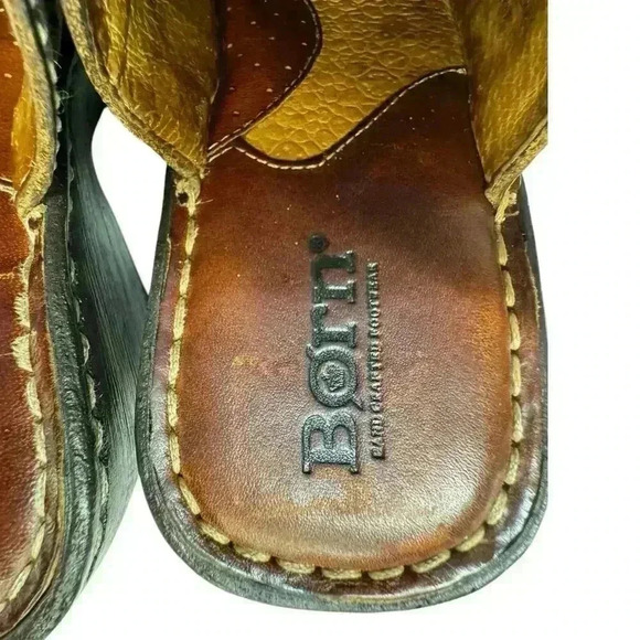Born Leather Clogs Mules Wedges Womens Size 7/38 Buckle Detail Brown - Picture 9 of 9